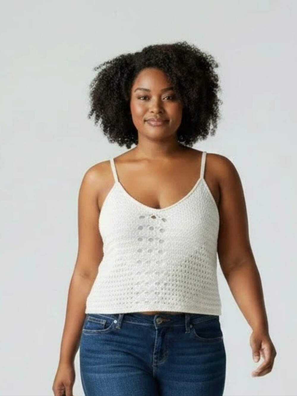 Express White Crochet-Trim Tank Top